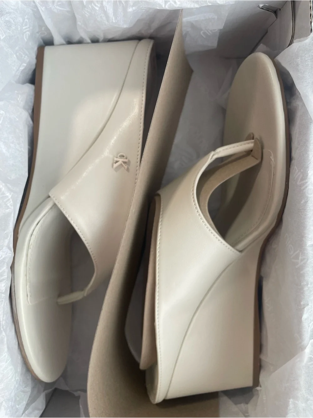 Calvin Klein Marchela Ivory Wedge Thong Sandals